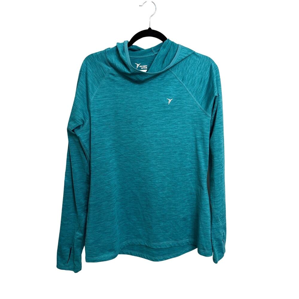 Old Navy Hoodie Womens Large Blue Teal Heather Active Go-Dry Thumbholes Thin